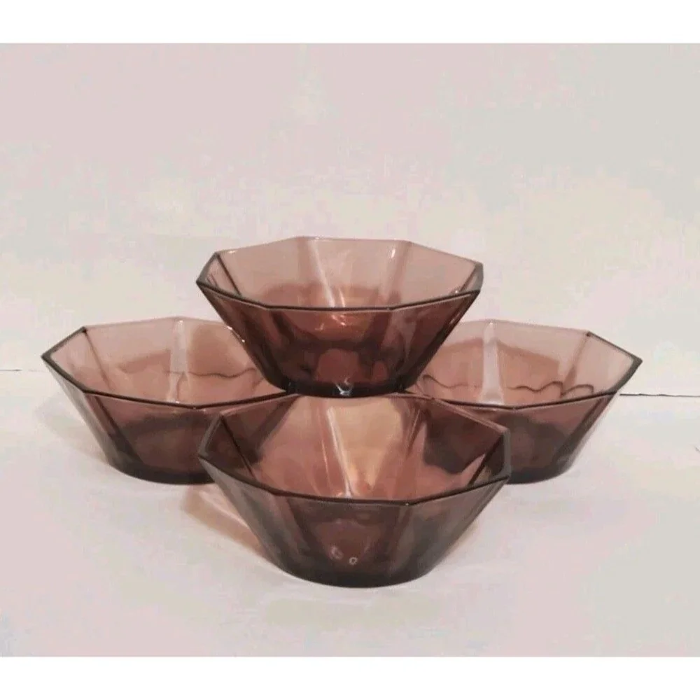 Hazel Atlas Moroccan Amethyst Bowls Octagon Small Berry Purple Dish Vtg Lot Of 4